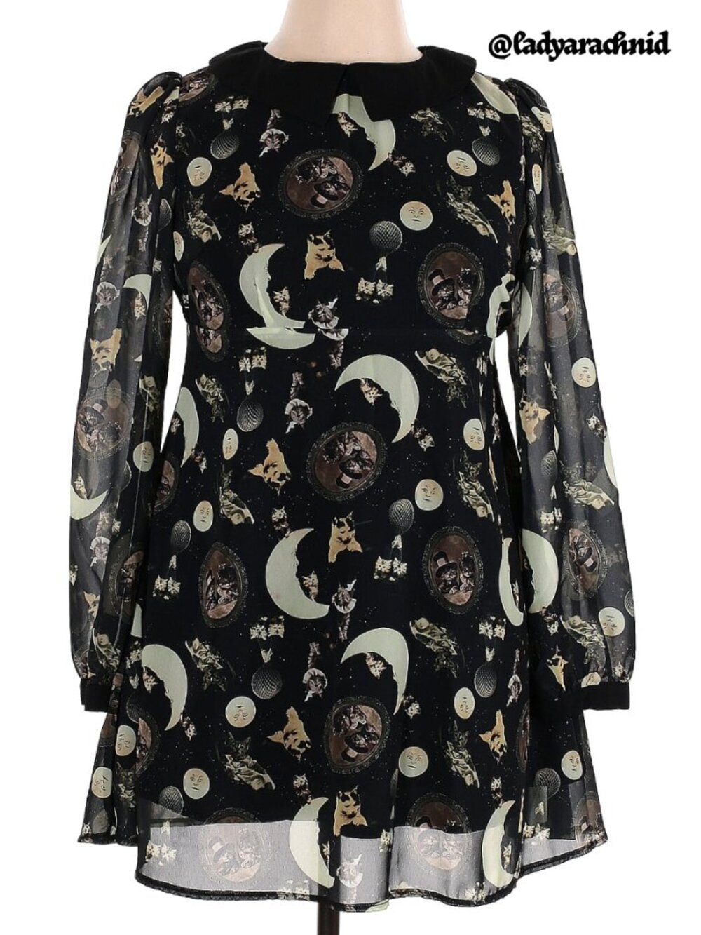 JAWBREAKER Catstellation Victorian cat print goth chiffon dress - Picture 2 of 7